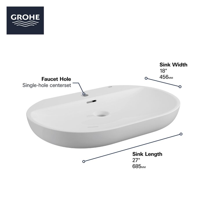 GROHE Essence Alpine White Oval Wall Mount Bathroom Sink with 